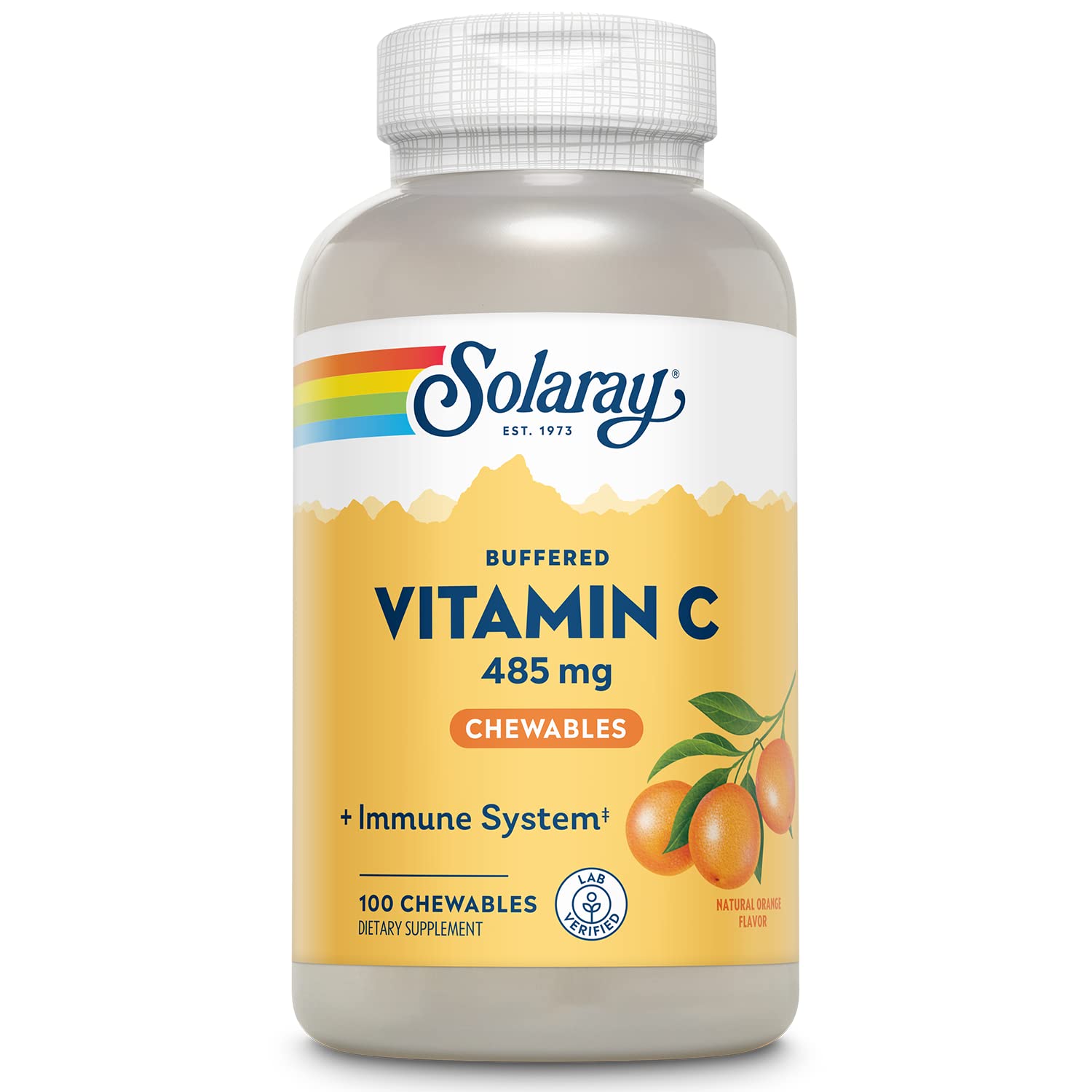 Front view of SOLARAY Chewable Vitamin C with Rose Hips and Acerola Cherry bottle