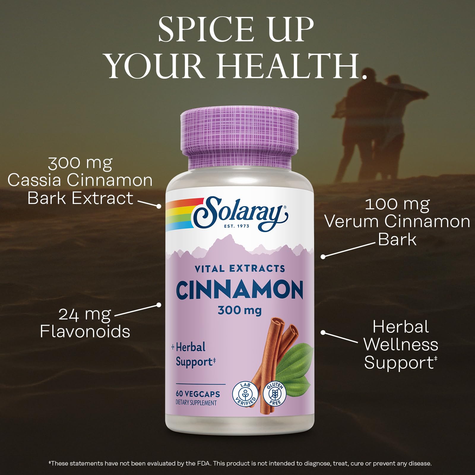 Label showing 300mg extract and 100mg cinnamon bark per serving