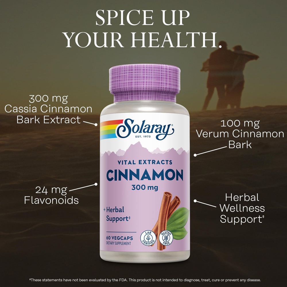 Label showing 300mg extract and 100mg cinnamon bark per serving