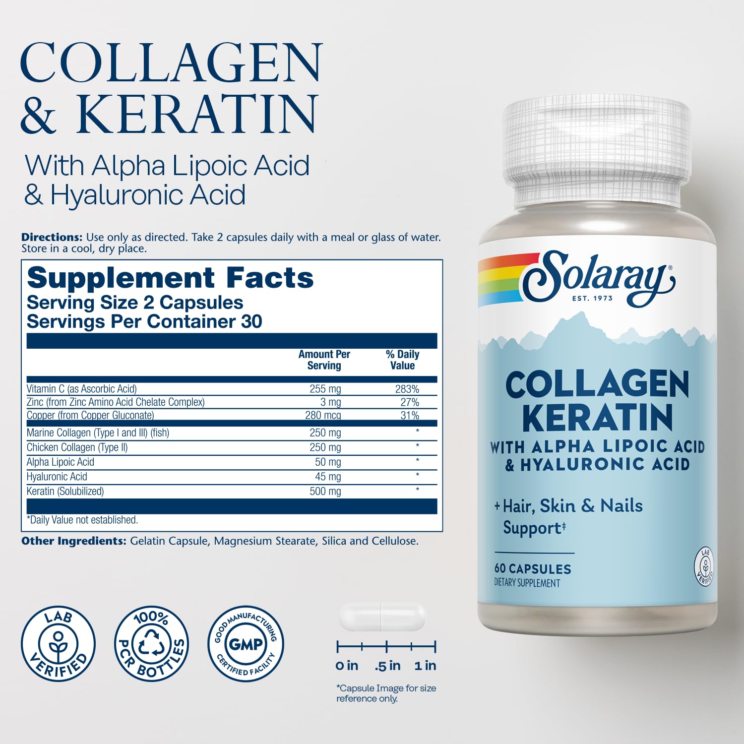 Illustration of SOLARAY Collagen Keratin Type I II III collagen