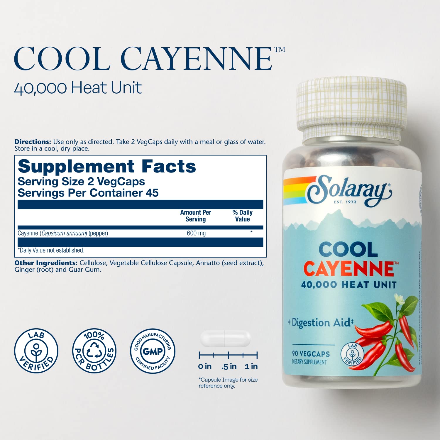 Close-up of cayenne pepper capsules for Solaray Cool Cayenne