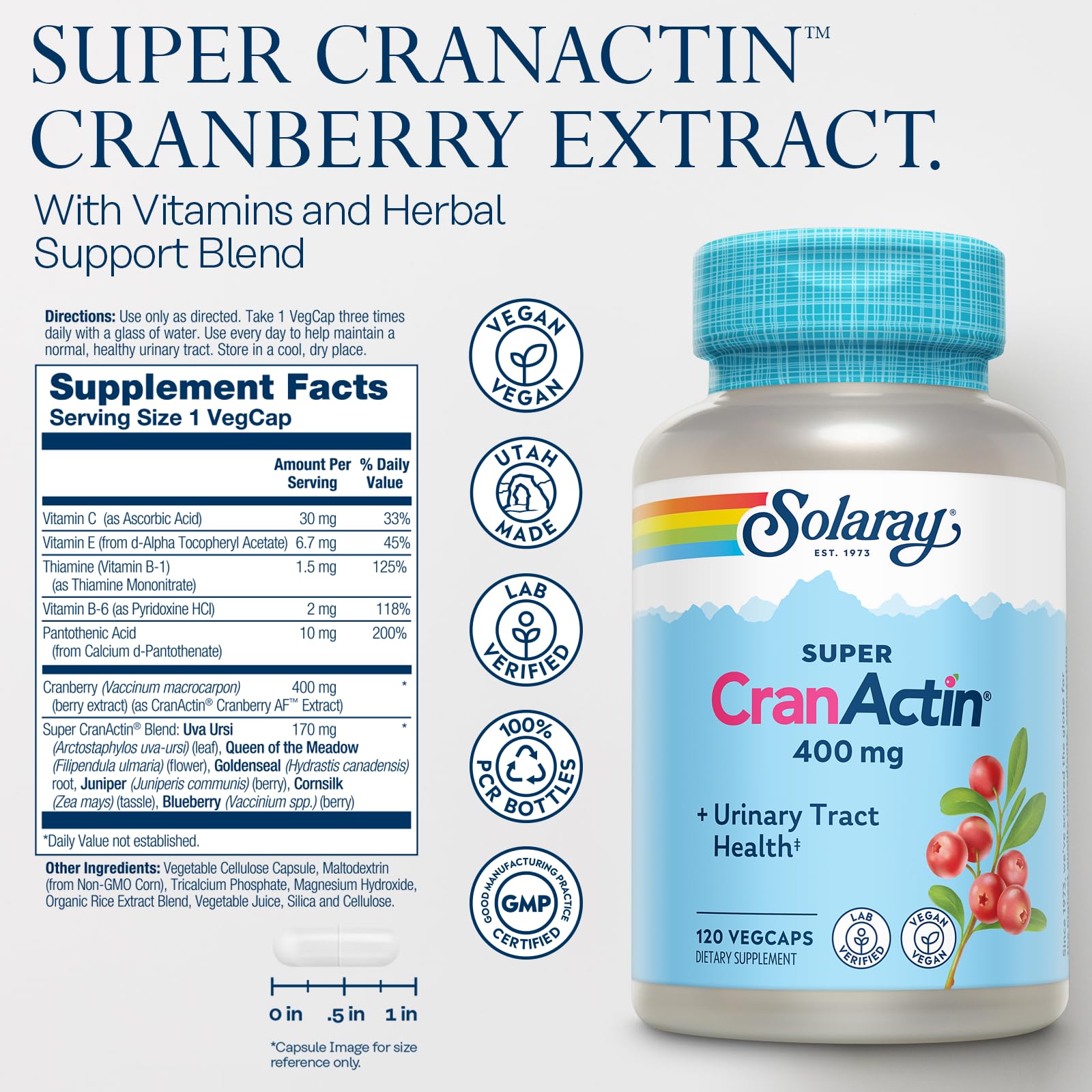 Front view of SOLARAY CranActin Cranberry Extract 400mg bottle