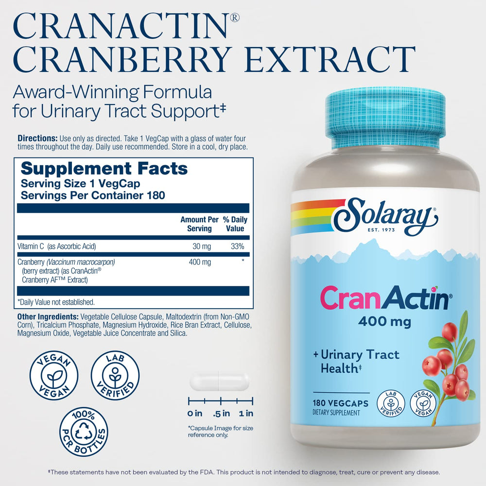 Close-up of Cranactin cranberry AF extract capsule