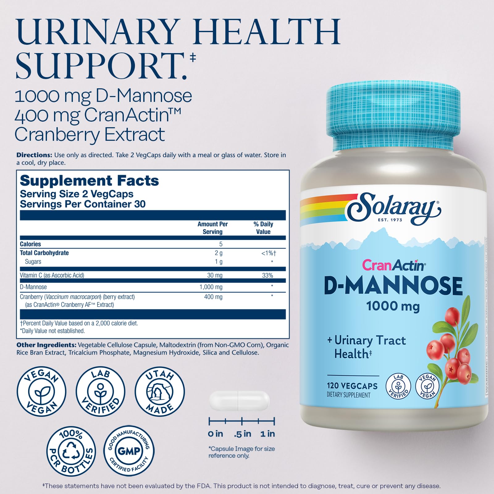 Bottle of D-Mannose 1000mg capsules