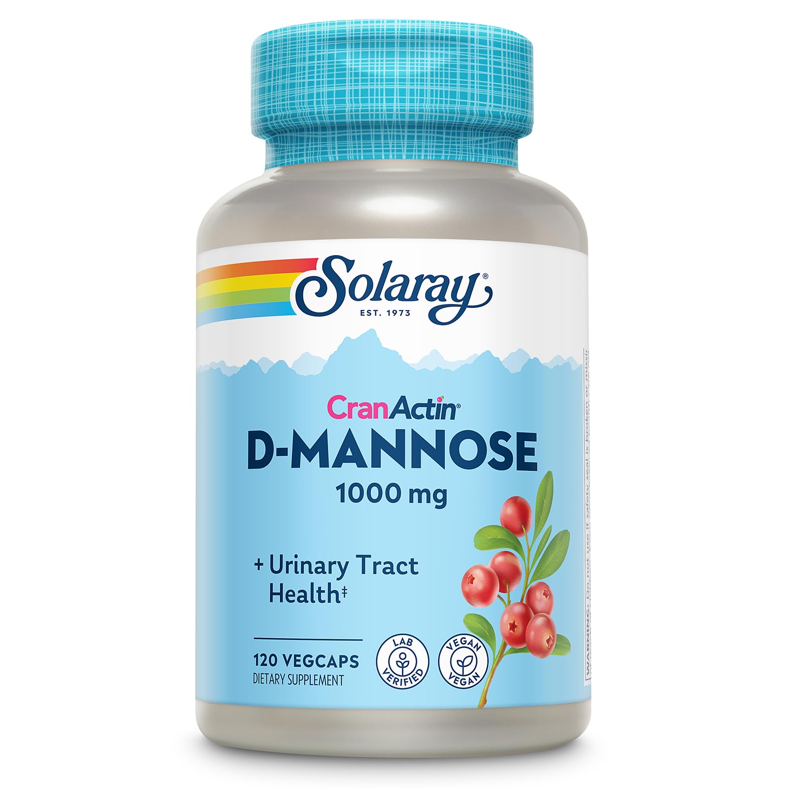 Label for SOLARAY D-Mannose 1000mg with CranActin Cranberry Extract