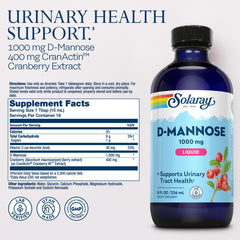 Close-up of SOLARAY D-Mannose 1000 mg liquid formula with CranActin Cranberry
