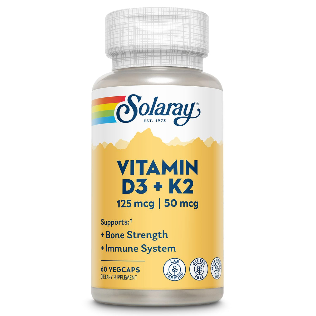 SOLARAY D3 K2 bottle with 60 vegan capsules