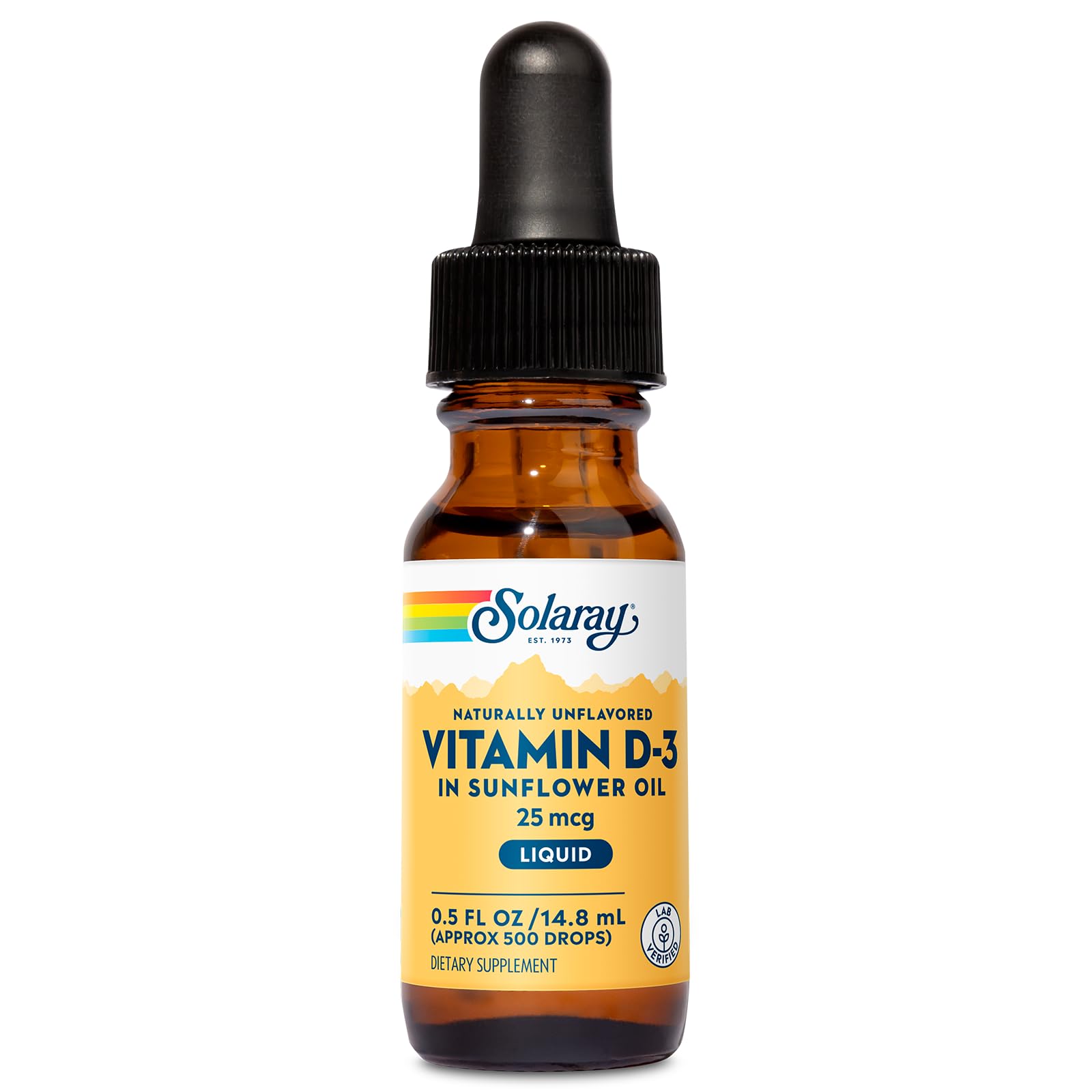 SOLARAY Vitamin D3 liquid drops bottle with sunflower oil