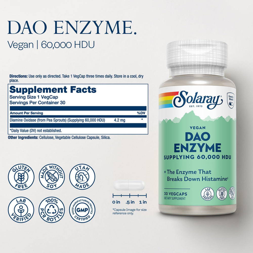 Solaray DAO Enzyme bottle and packaging