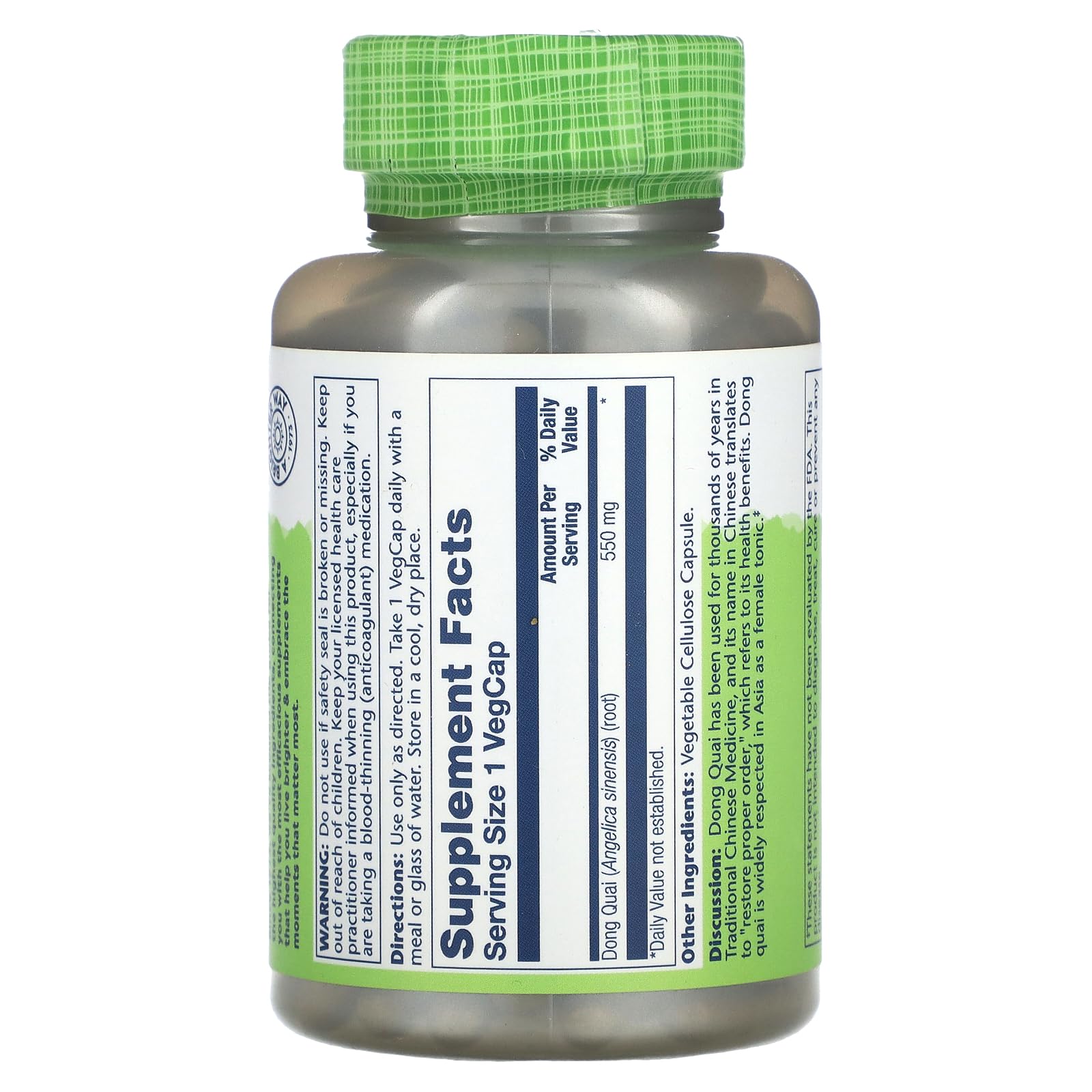 SOLARAY Dong Quai Root 550mg capsules in bottle
