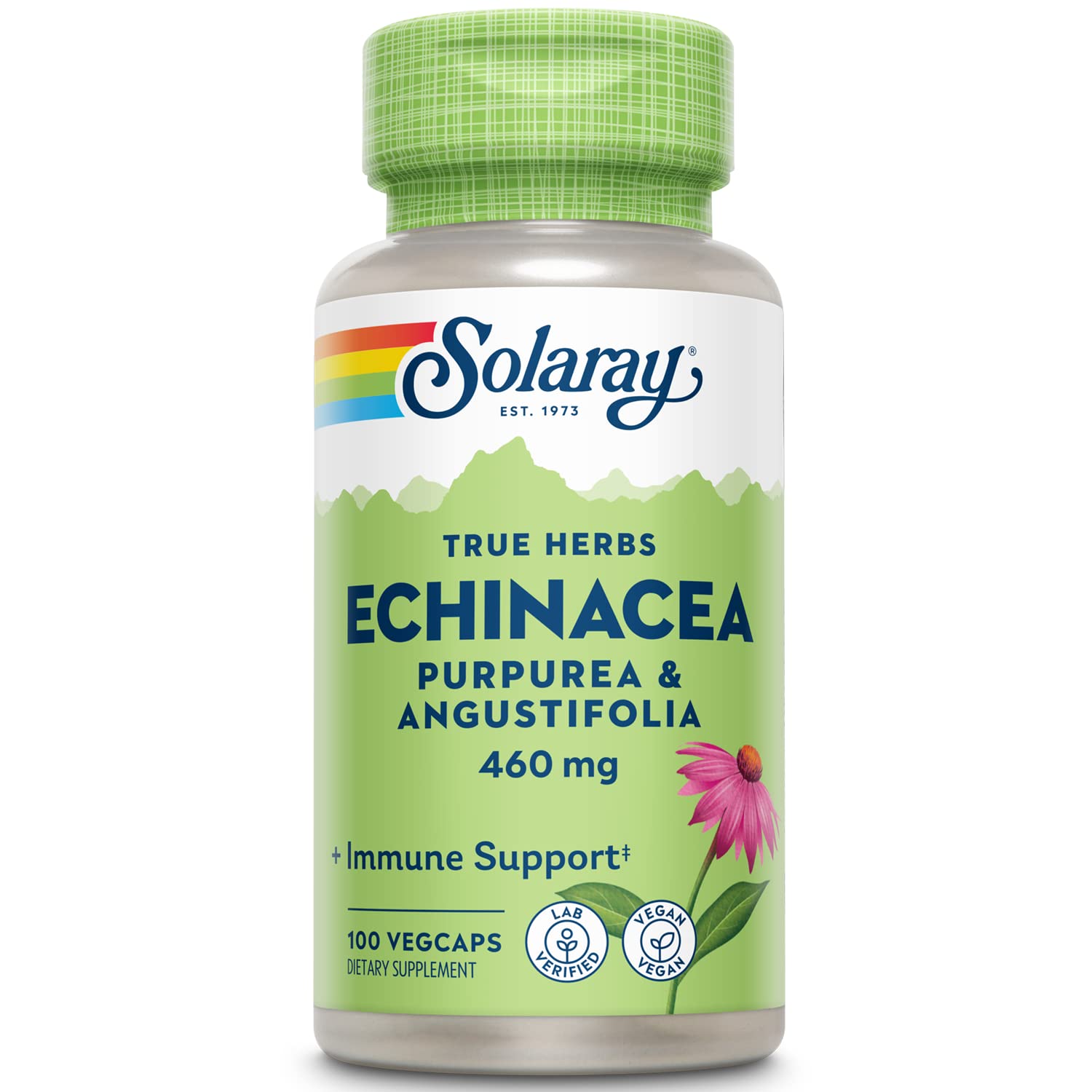 SOLARAY Echinacea Angustifolia & Purpurea Root Veg Cap bottle front 460mg 100 count