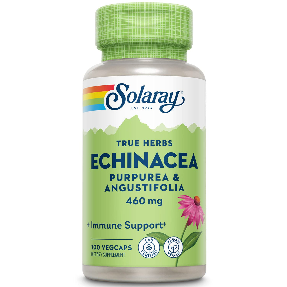 SOLARAY Echinacea Angustifolia & Purpurea Root Veg Cap bottle front 460mg 100 count