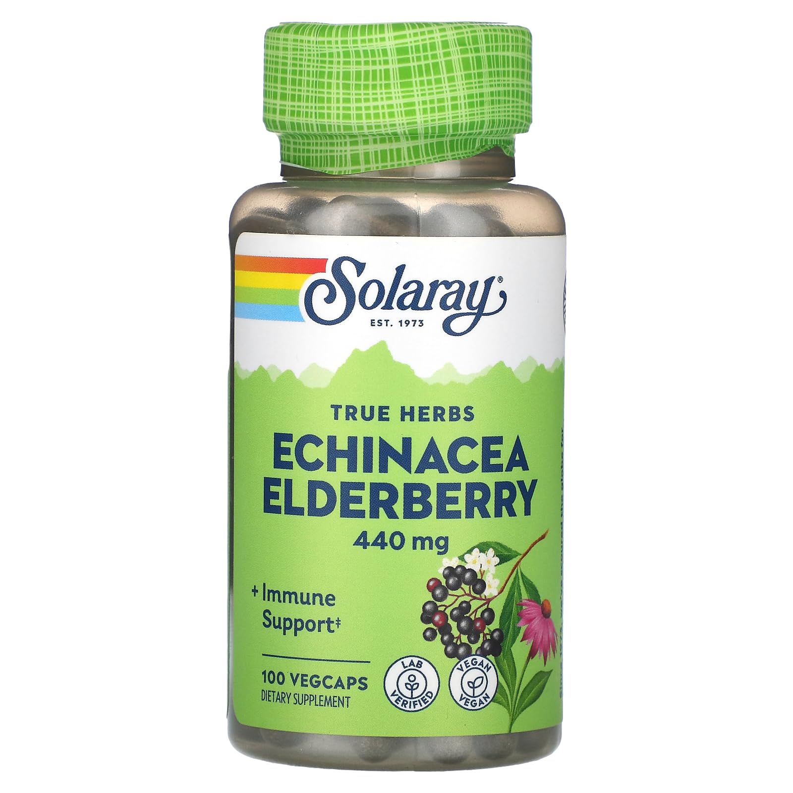 Bottle of SOLARAY Echinacea and Elderberry Capsules, 440 mg, 100-count
