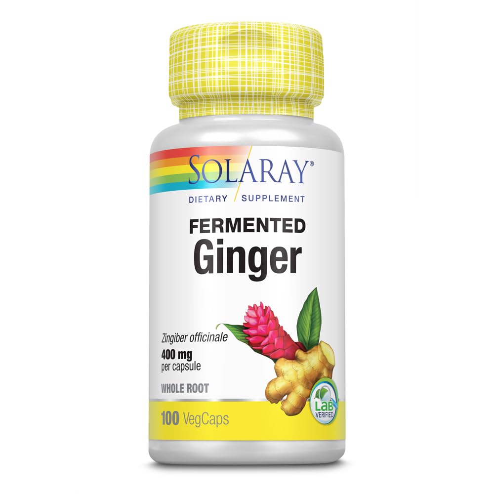 Bottle of SOLARAY Fermented Ginger Root 400mg capsules - front view