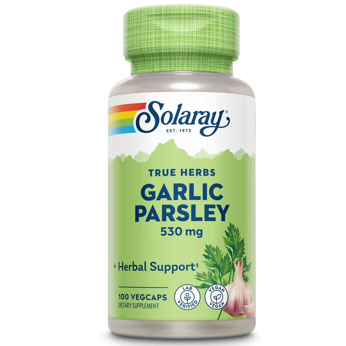 SOLARAY Garlic Bulb & Parsley Leaf 530mg VegCaps bottle - front view