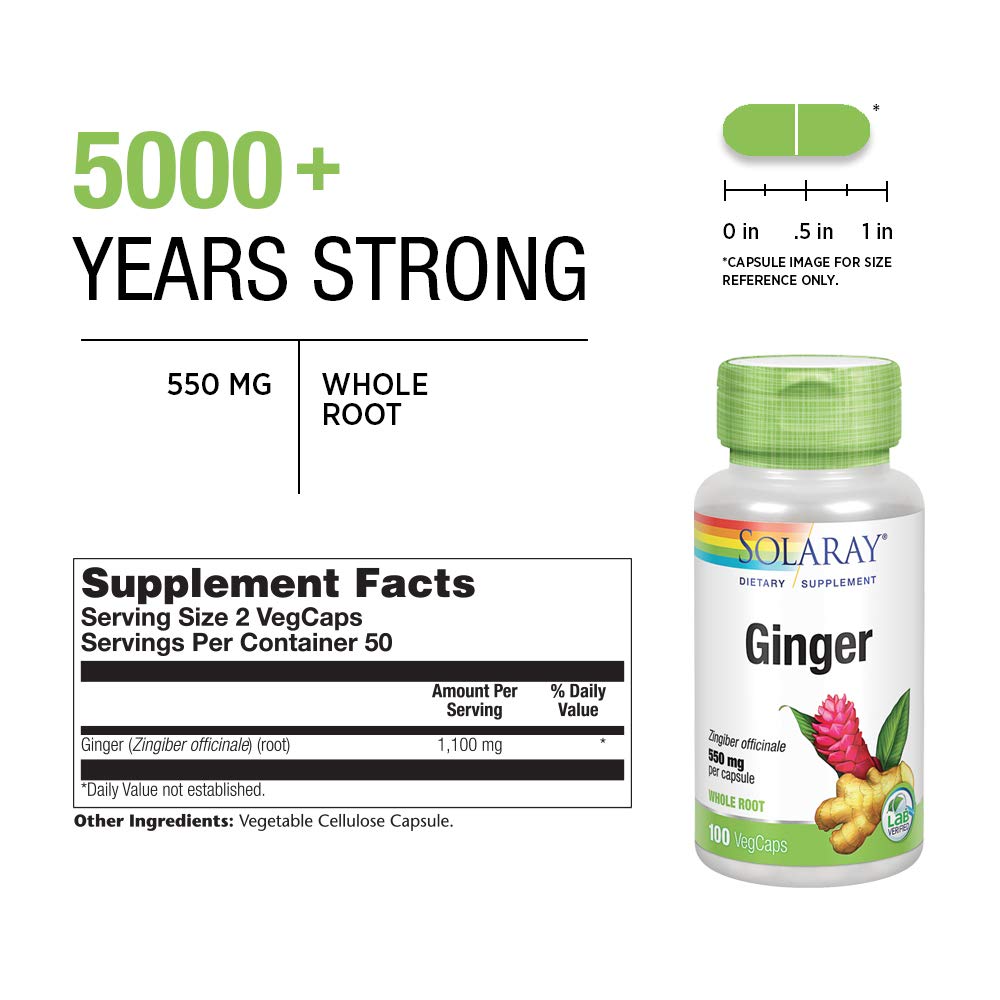 Whole ginger root and label highlighting 1100mg