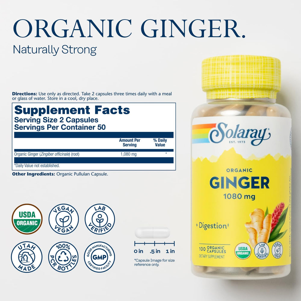 Close-up of SOLARAY Organic Ginger root capsules
