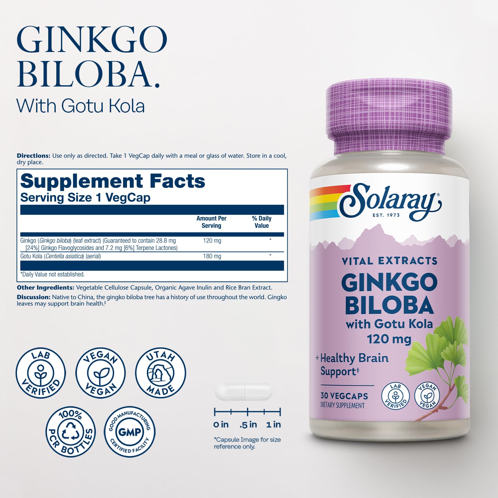 Capsules of SOLARAY Ginkgo Biloba with Gotu Kola