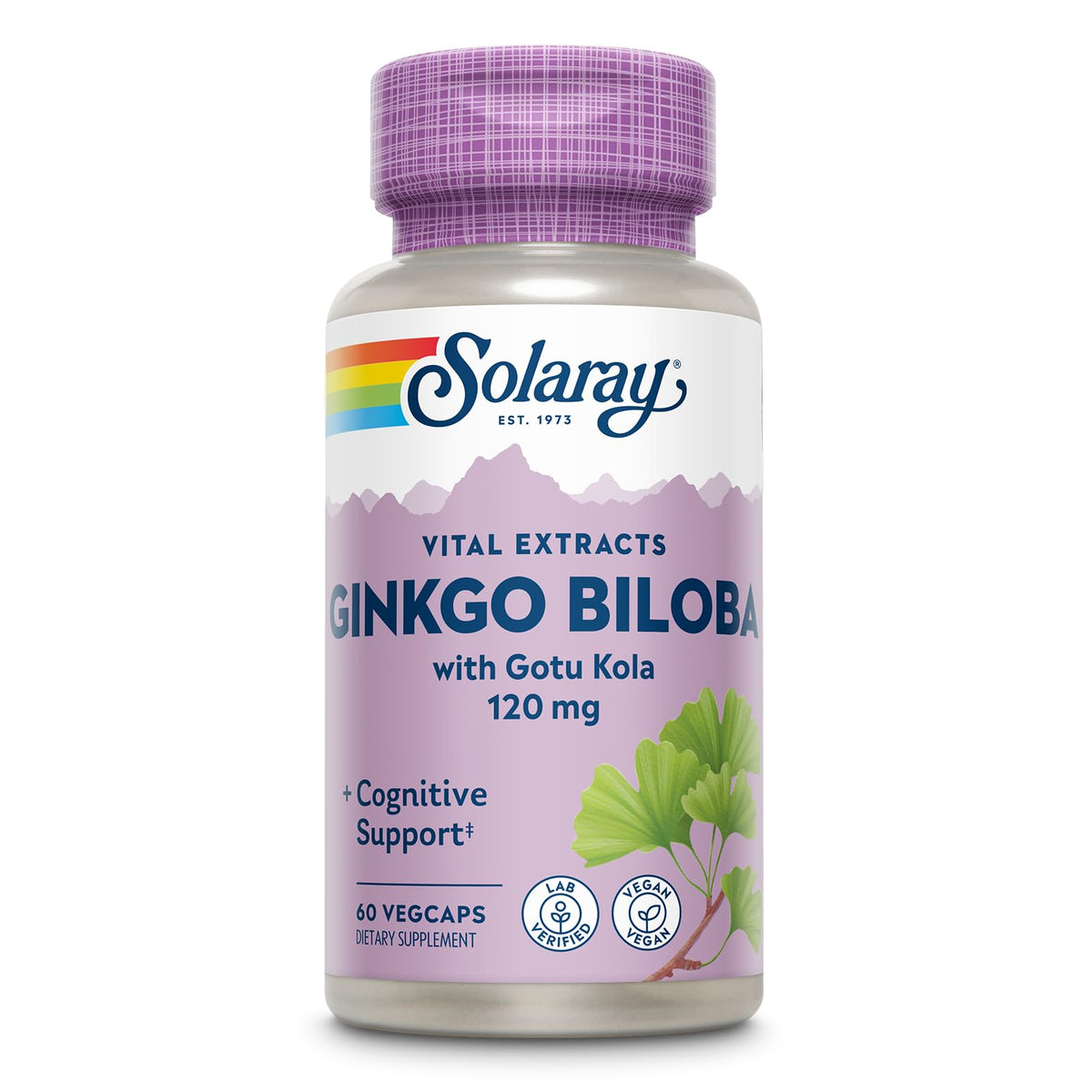 SOLARAY Ginkgo Biloba Extract with Gotu Kola bottle – front view