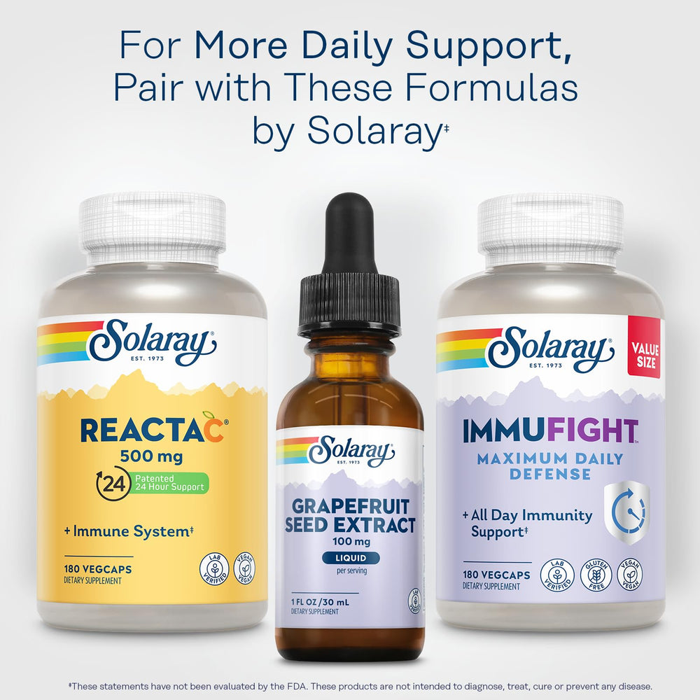 SOLARAY Grapefruit Seed Extract Drops bottle-cap shot signals natural grapefruit flavor hint and easy use.
