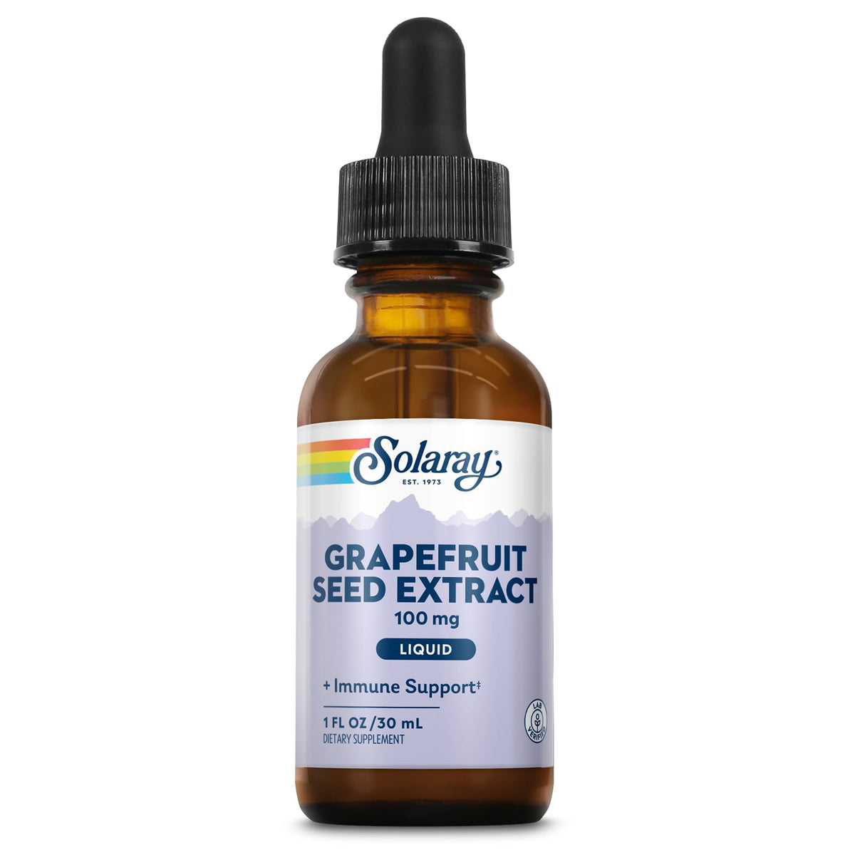 SOLARAY Grapefruit Seed Extract Drops bottle close-up showing convenient wellness support