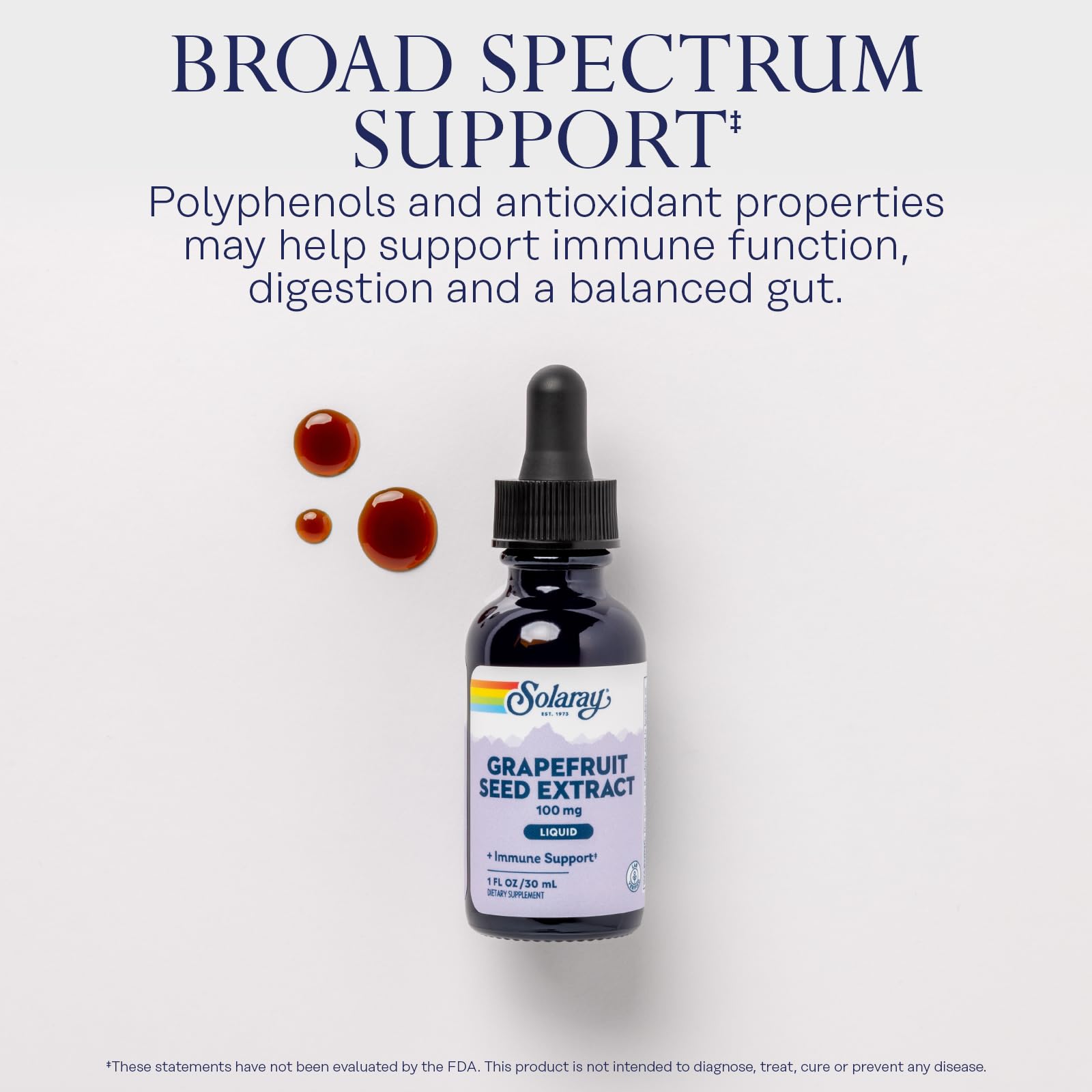 SOLARAY Grapefruit Seed Extract Drops label close-up showing 100 mg per serving