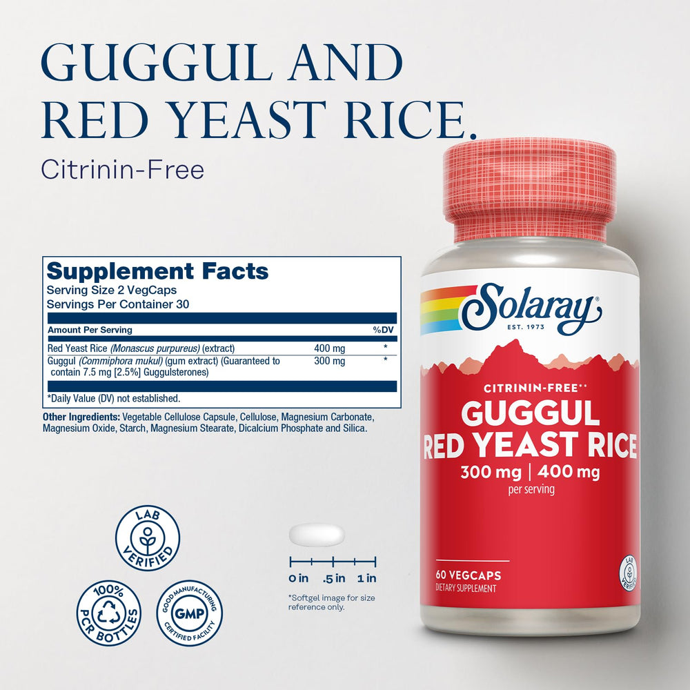 Close-up of Red Yeast Rice bottle with label