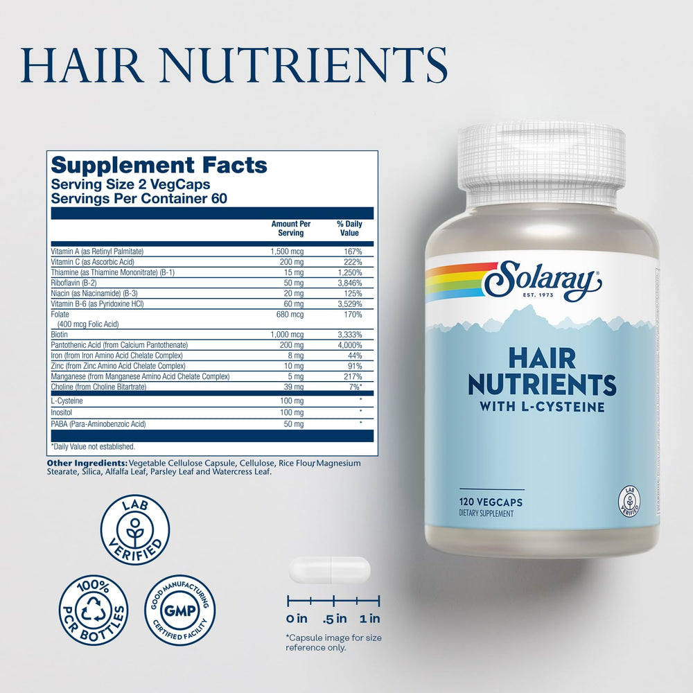 Close-up of SOLARAY Hair Nutrients ingredients panel