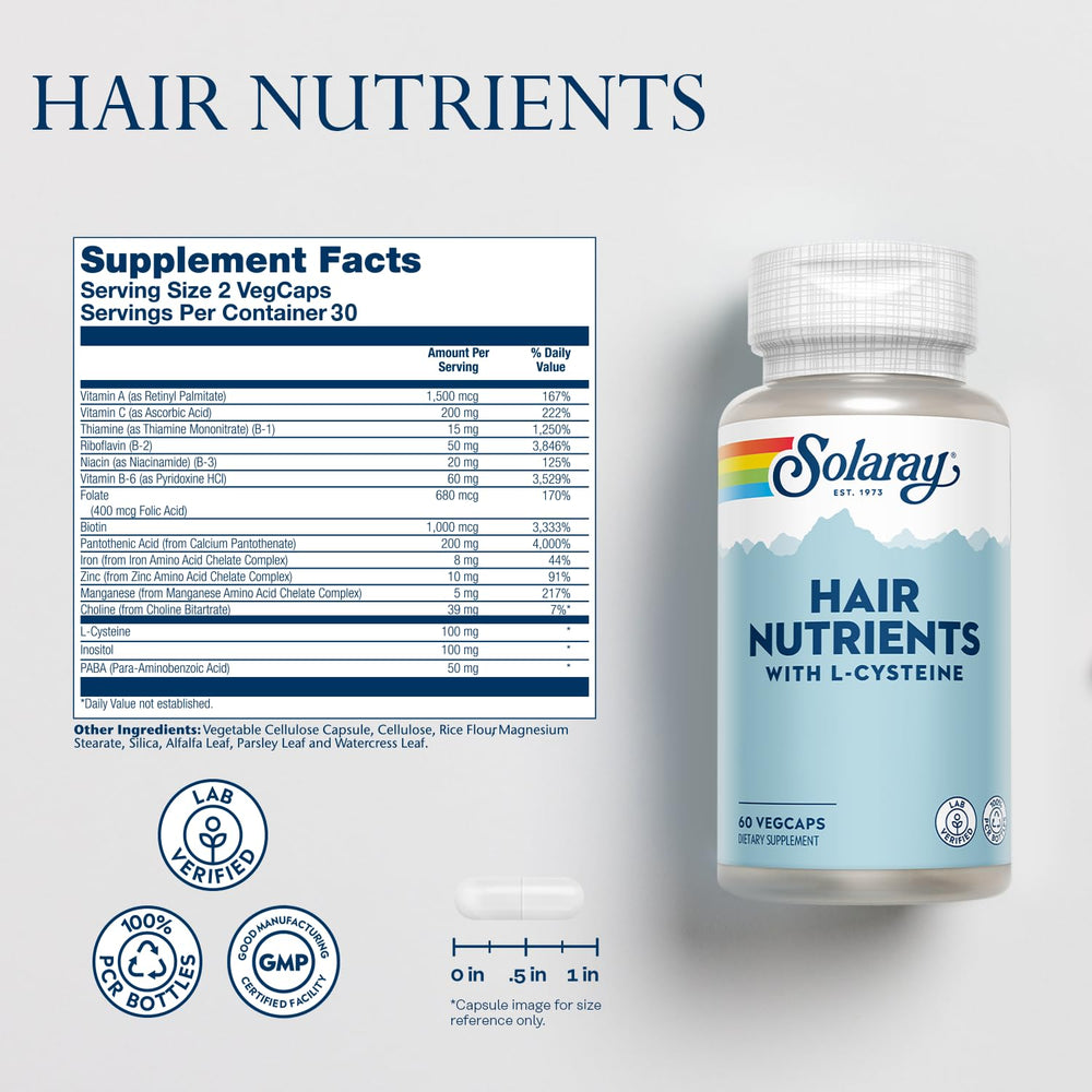 Bottle of SOLARAY Hair Nutrients with L-Cysteine