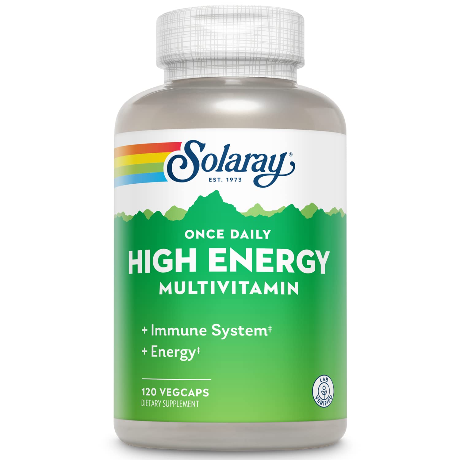 SOLARAY High Energy Multivitamin bottle with 120 vegetarian capsules, iron-free