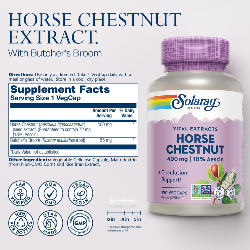 Solaray Horse Chestnut Extract capsules beside bottle
