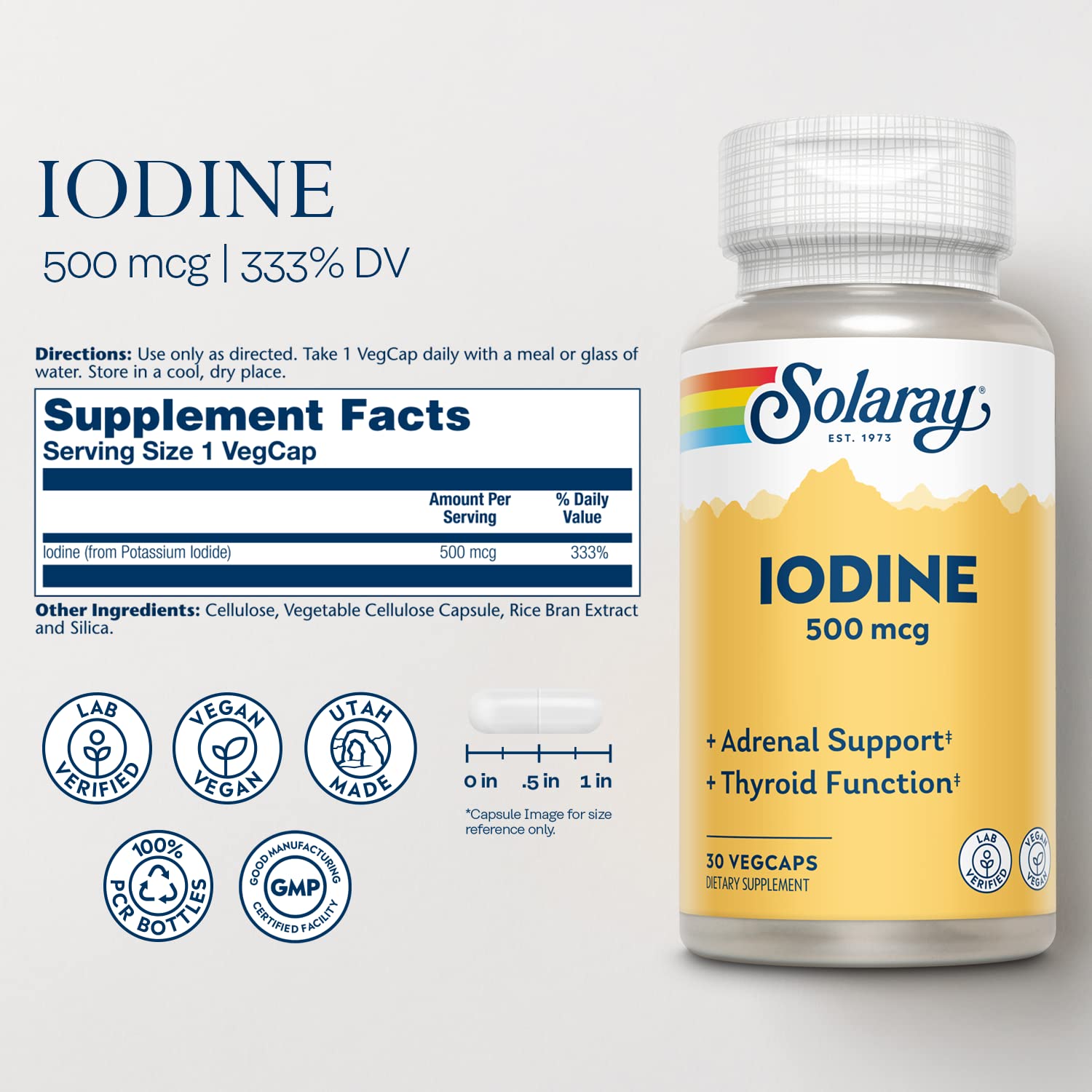 Potassium iodide ingredients for Solaray Iodine 500 mcg