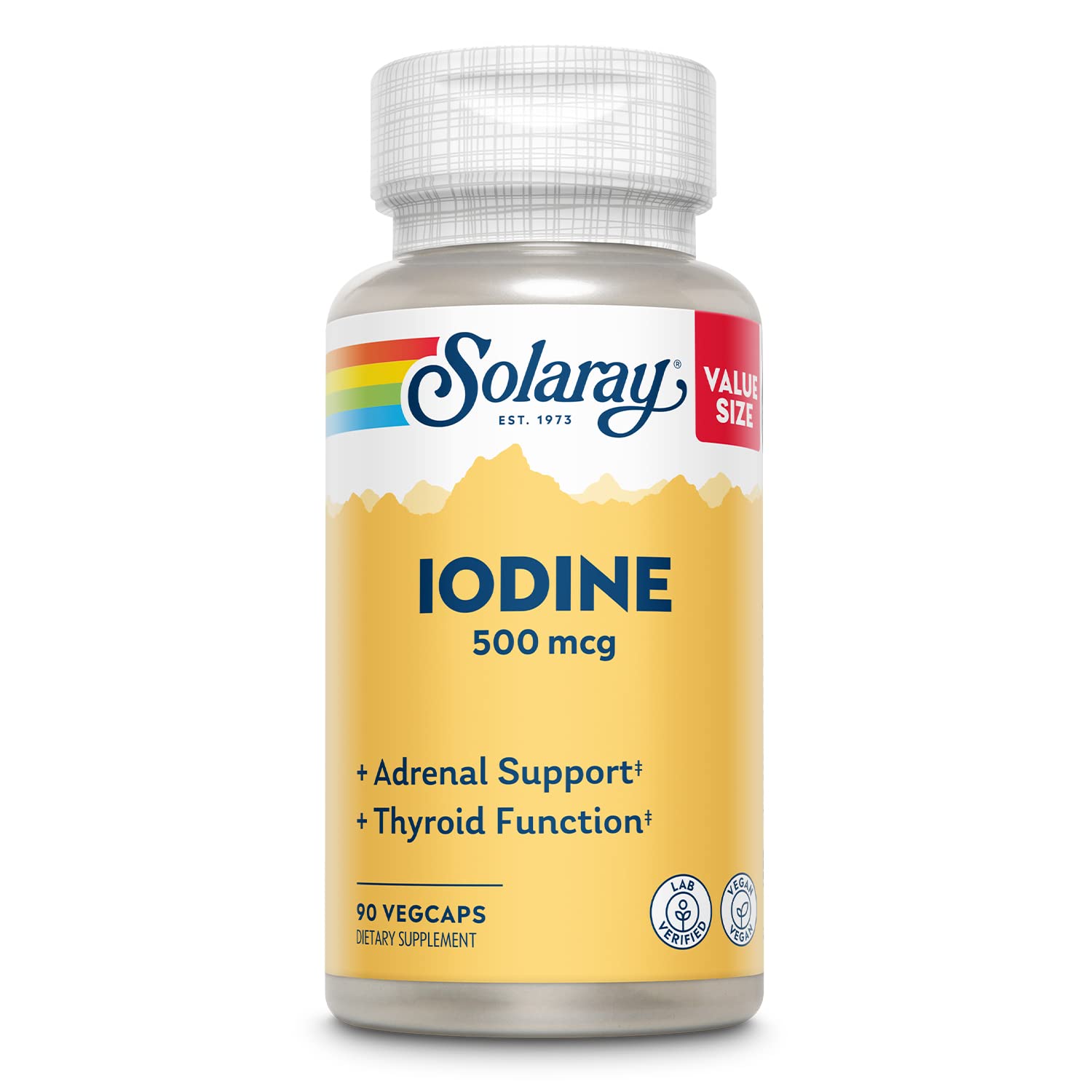 Solaray Iodine 500 mcg vegan VegCaps bottle front view