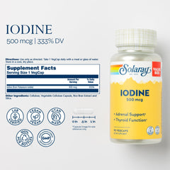 Close-up of Solaray Iodine 500 mcg VegCaps label