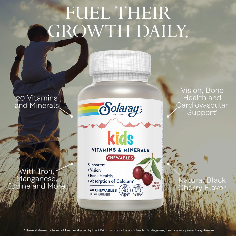 Nutritional facts panel on SOLARAY kids multivitamin bottle