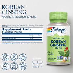 Close-up of Korean Ginseng 550 mg capsules