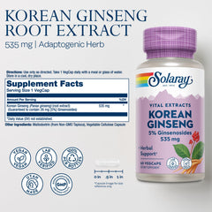 Close-up of SOLARAY Korean Ginseng capsules (60 VegCaps)