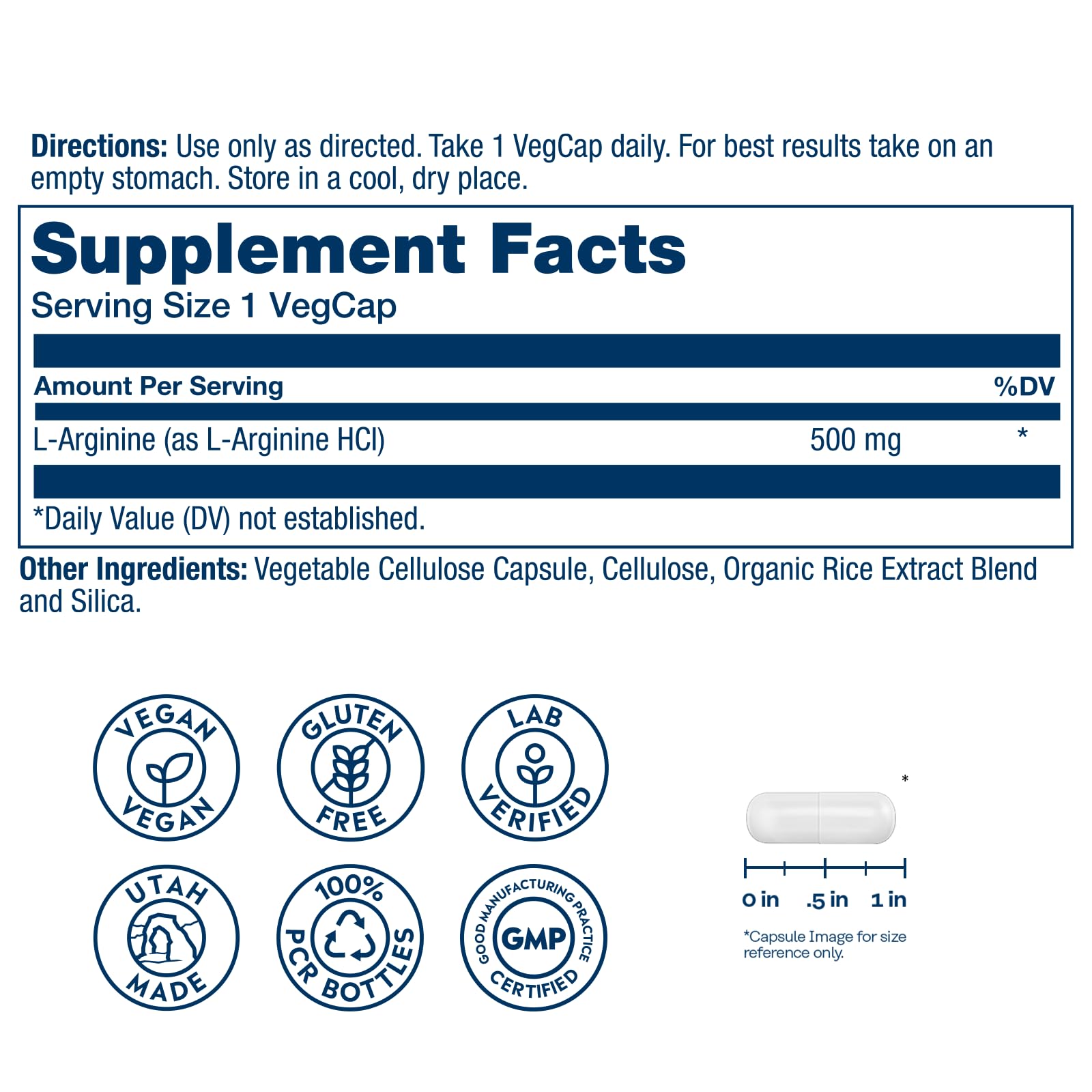Close-up of SOLARAY L-Arginine 500 mg bottle