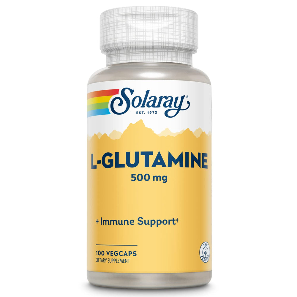 Front view of SOLARAY L Glutamine Capsules bottle with label