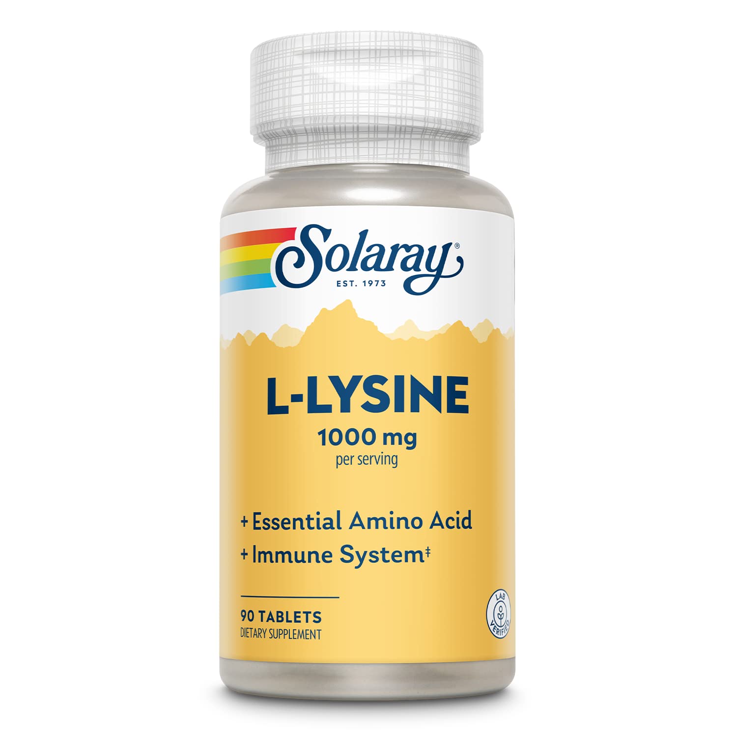 Solaray L Lysine bottle label showing 1000 mg L-Lysine, Vitamin C and Zinc