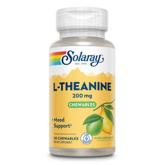 Front view of SOLARAY L Theanine 200mg lemon-lime chewables bottle