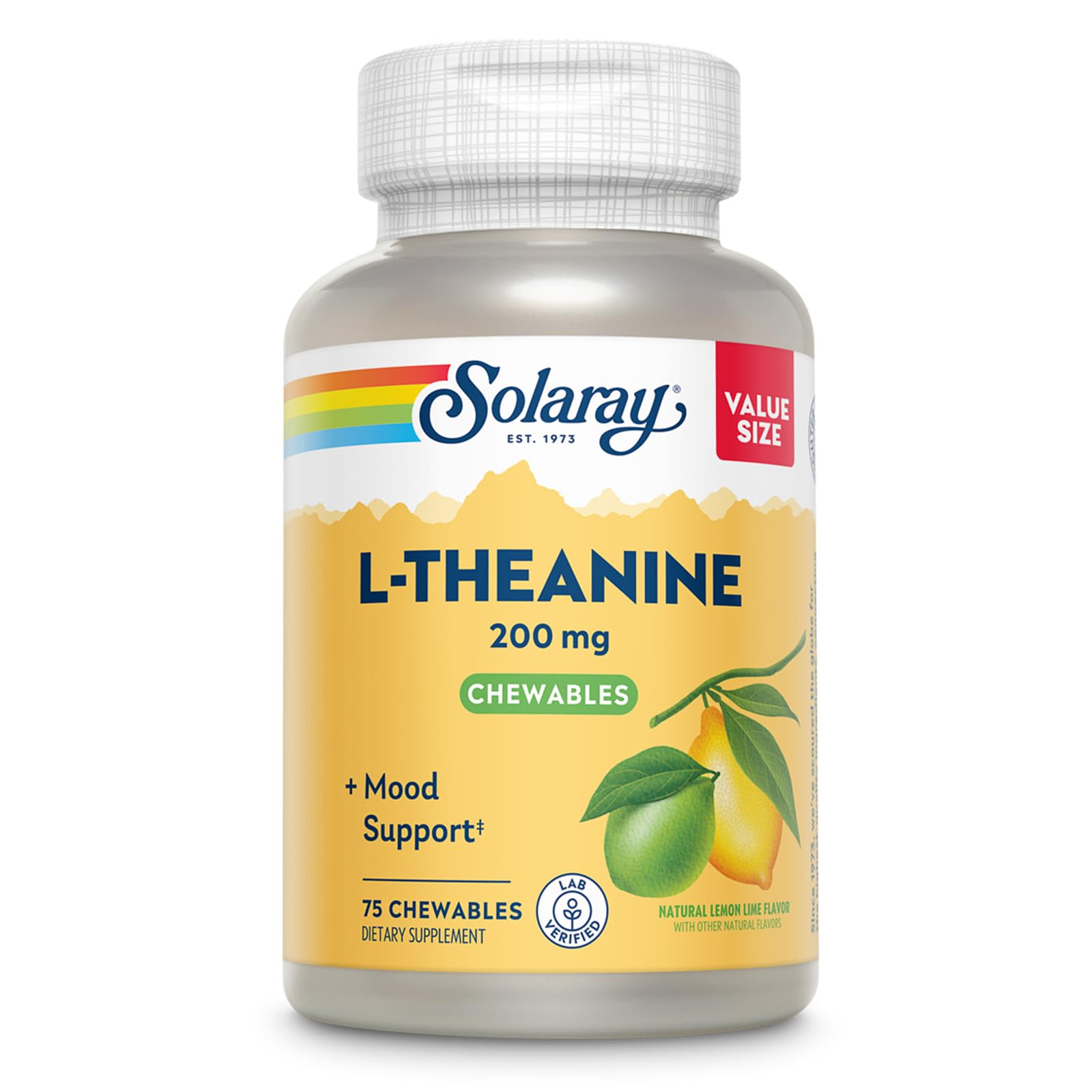 SOLARAY L-Theanine 200mg lemon lime chewables bottle front