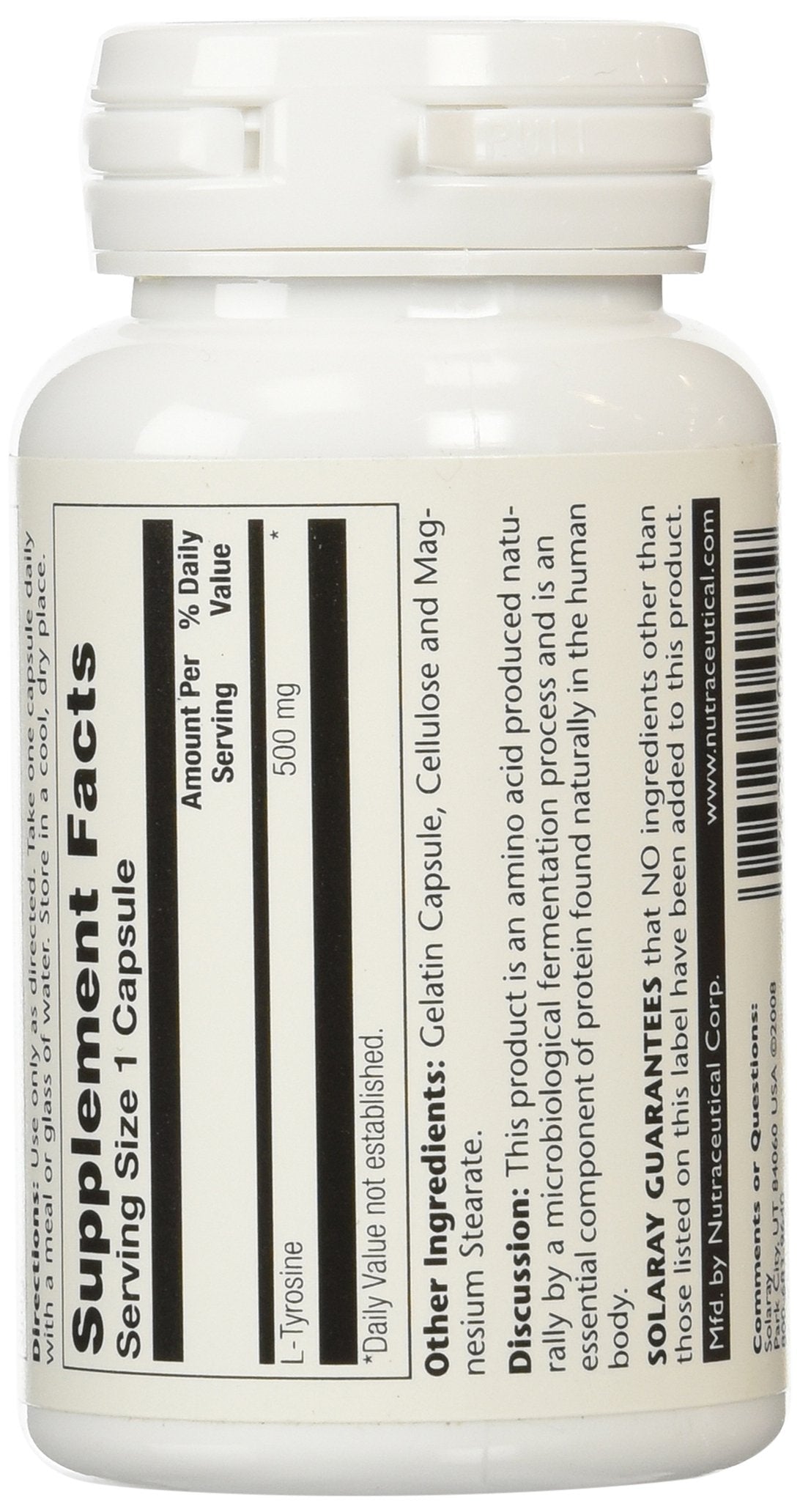 Solaray L-Tyrosine 500 mg Veg Cap capsules in bottle