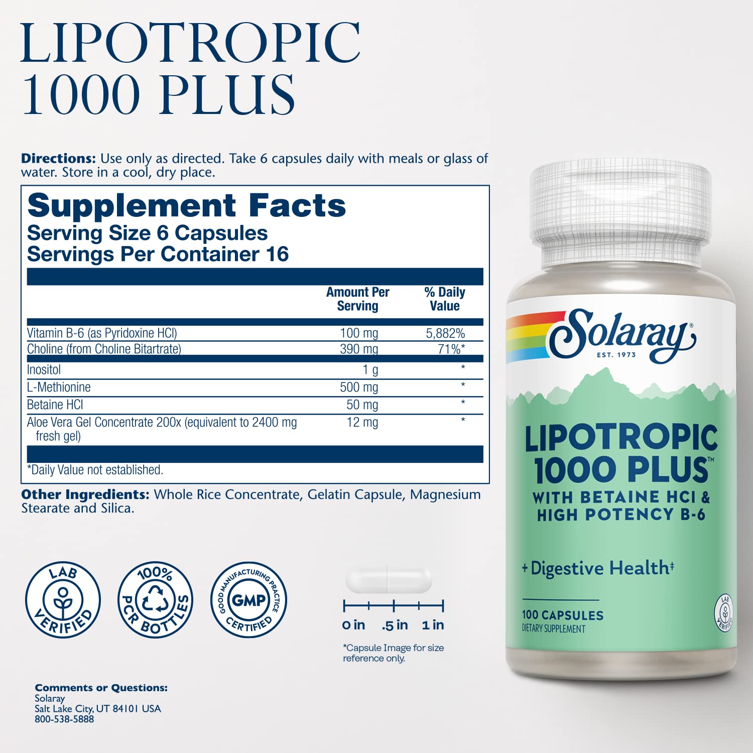 Close-up of Lipotropic Complex ingredients: Methionine, Choline, Inositol, Betaine HCl