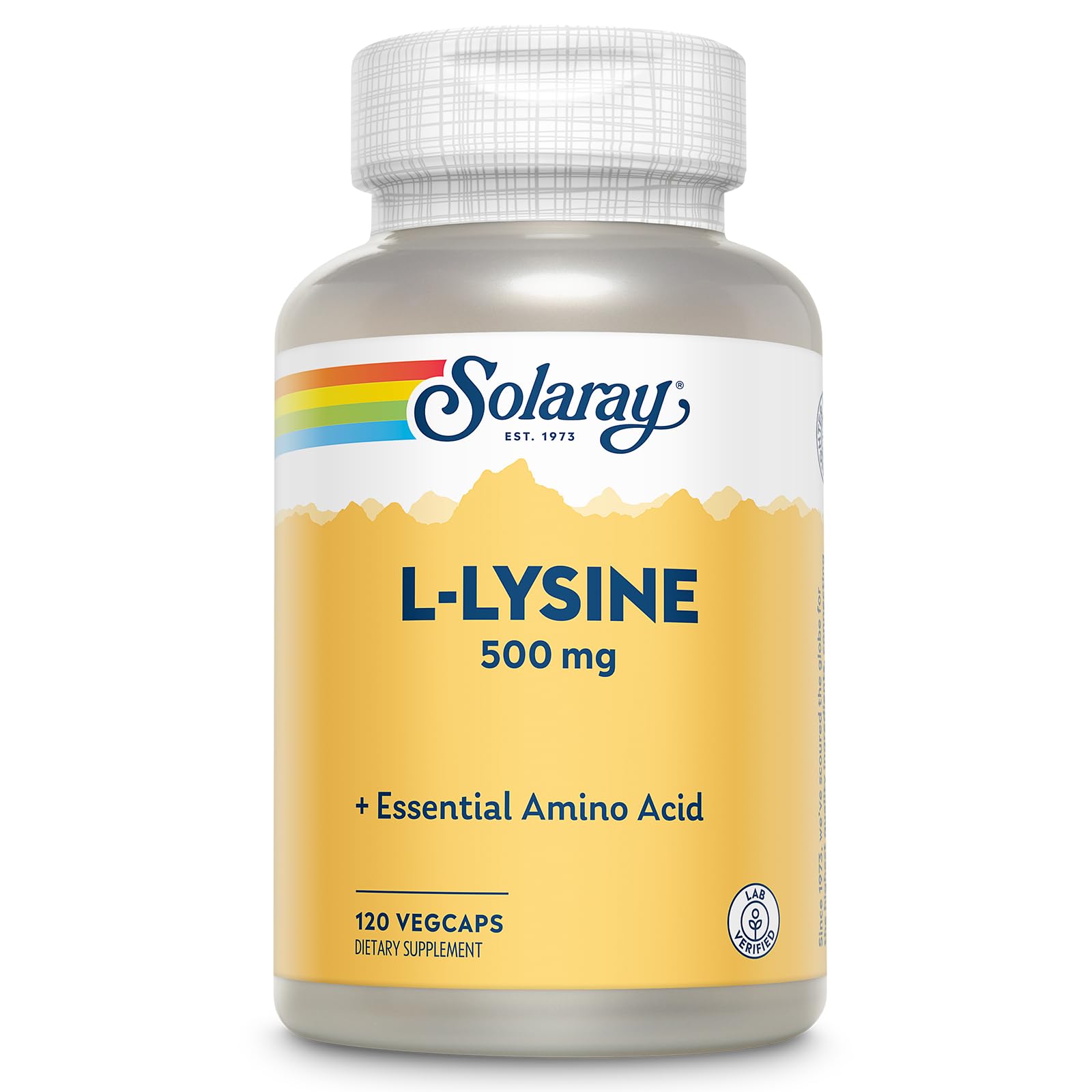 Bottle of SOLARAY L Lysine 500 mg capsules