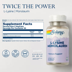 SOLARAY L-Lysine Monolaurin Immune Support bottle – back label