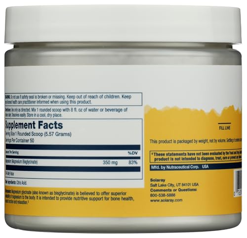 Unflavored magnesium glycinate powder with scoop showing 350 mg per serving