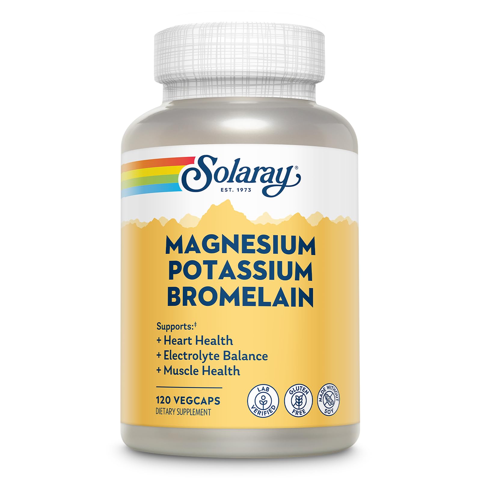 Solaray Magnesium Potassium Asporotates with Bromelain bottle and 120 vegan capsules