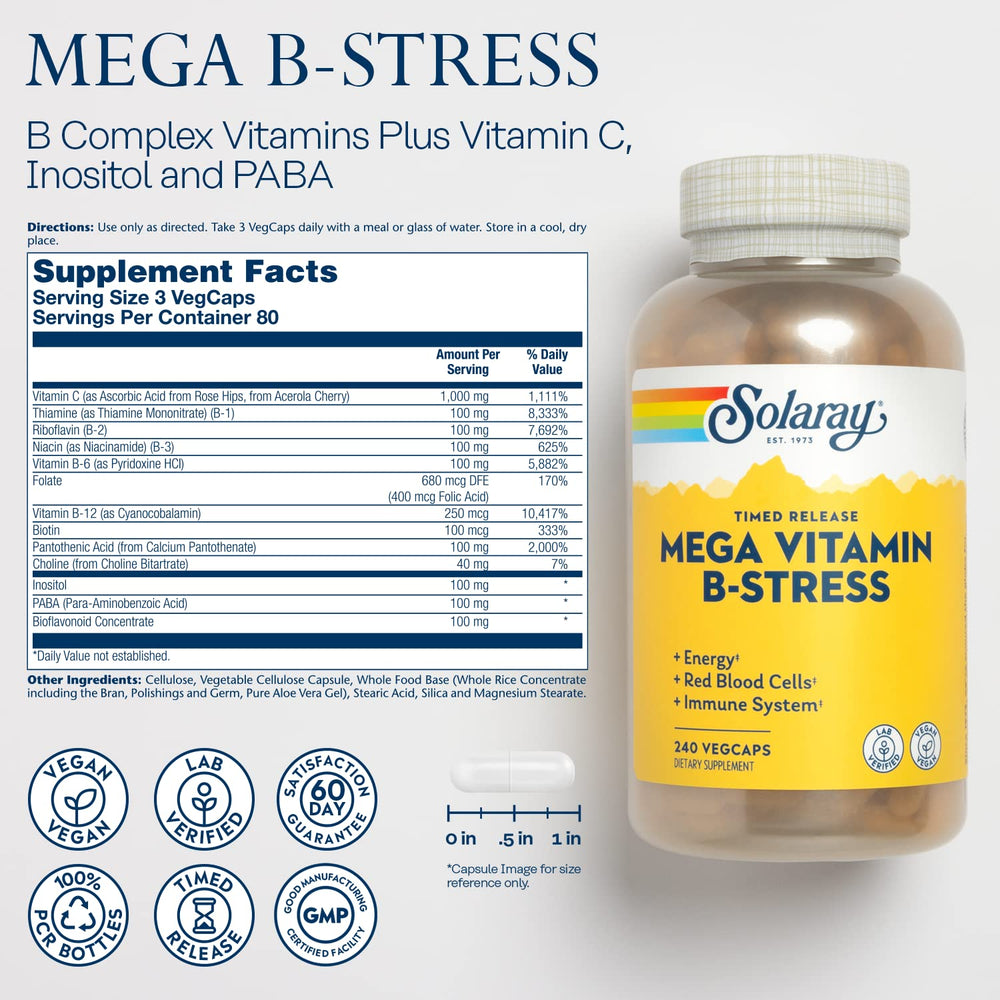 SOLARAY Mega Vitamin B-Stress 240ct label