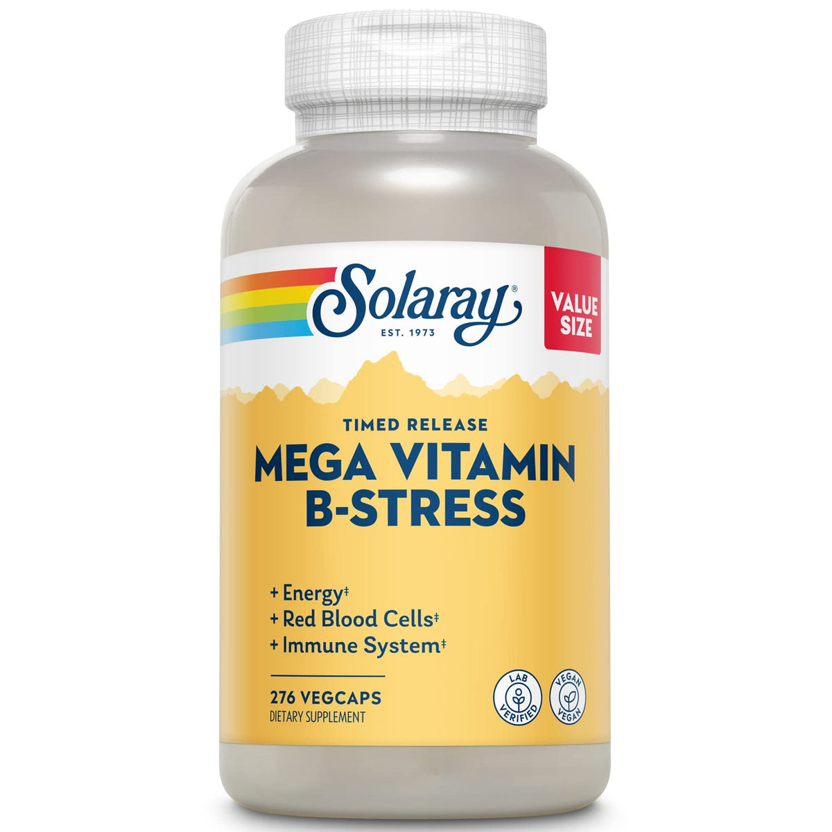 SOLARAY Mega Vitamin B-Stress bottle – front view